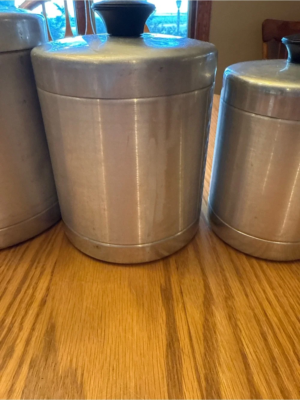 Vintage Essex Aluminum Metal Canister Set with Black Knob Lids